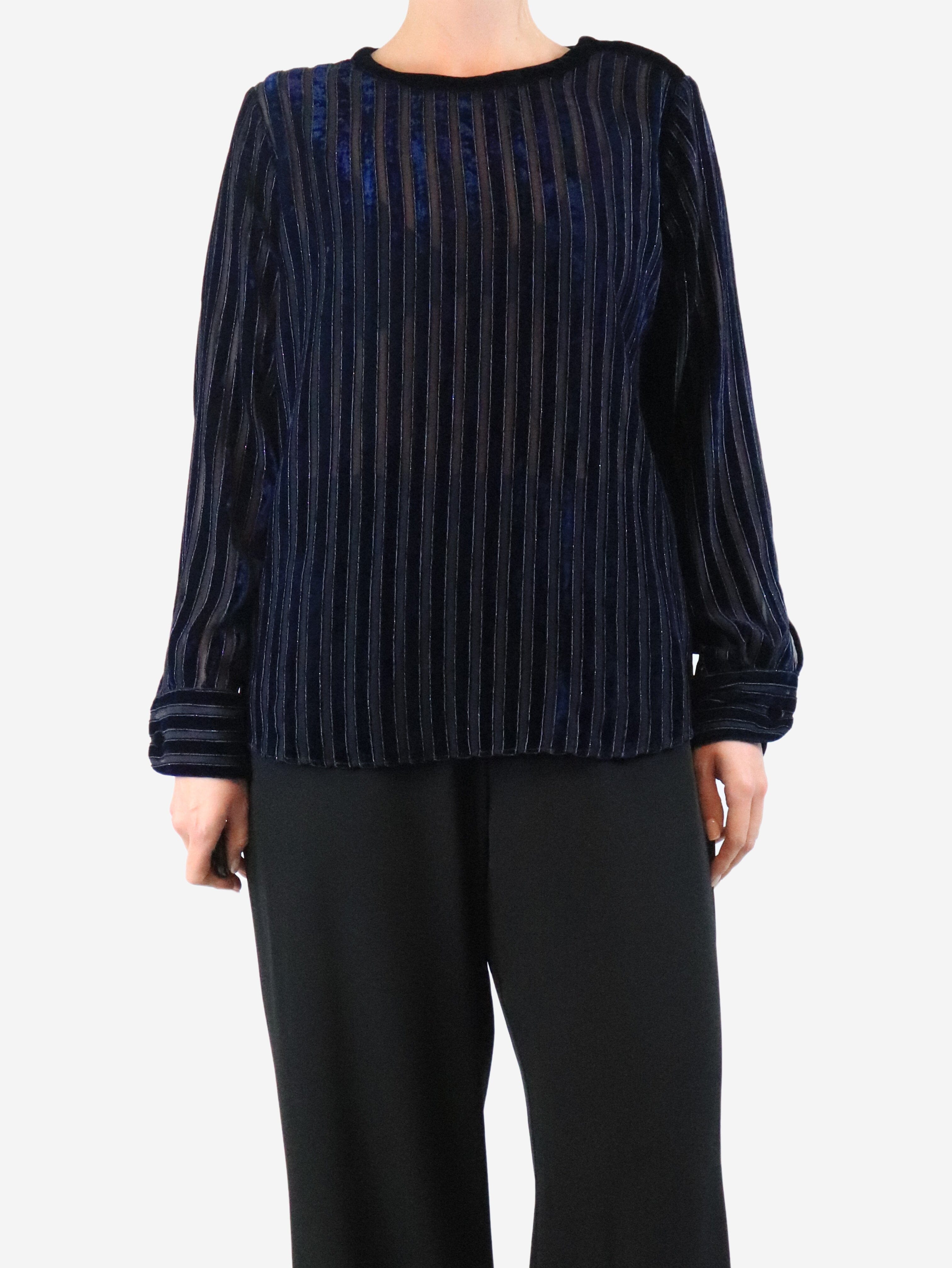 Blue velvet striped top - size UK 14 Tops Giorgio Armani 