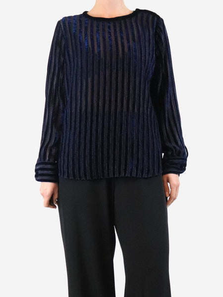 Blue velvet striped top - size UK 14 product image