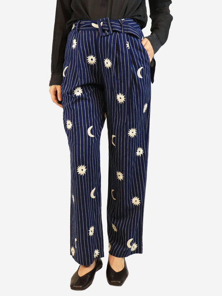 Blue and white celestial striped trousers - size S product image