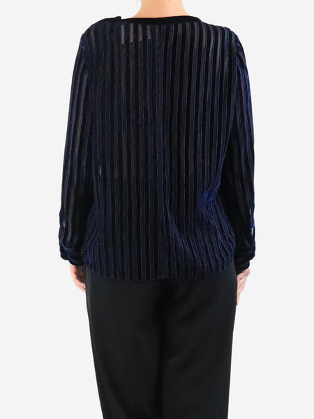 Blue velvet striped top - size UK 14 alternate image