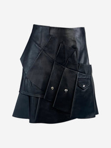 Alexander McQueen Black leather ruffle mini skirt - size UK 8