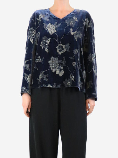 Blue velvet jacquard top - size UK 16 Tops Giorgio Armani 