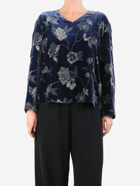 Blue velvet jacquard top - size UK 16 product image