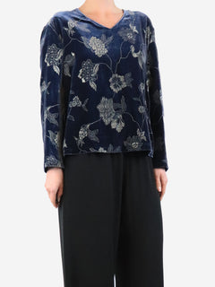 Blue velvet jacquard top - size UK 16 Tops Giorgio Armani 