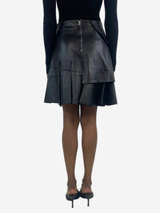 Alexander McQueen Black leather ruffle mini skirt - size UK 8