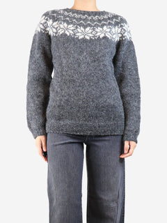 Grey Fairisle jumper - size UK 12 Knitwear Unbranded 