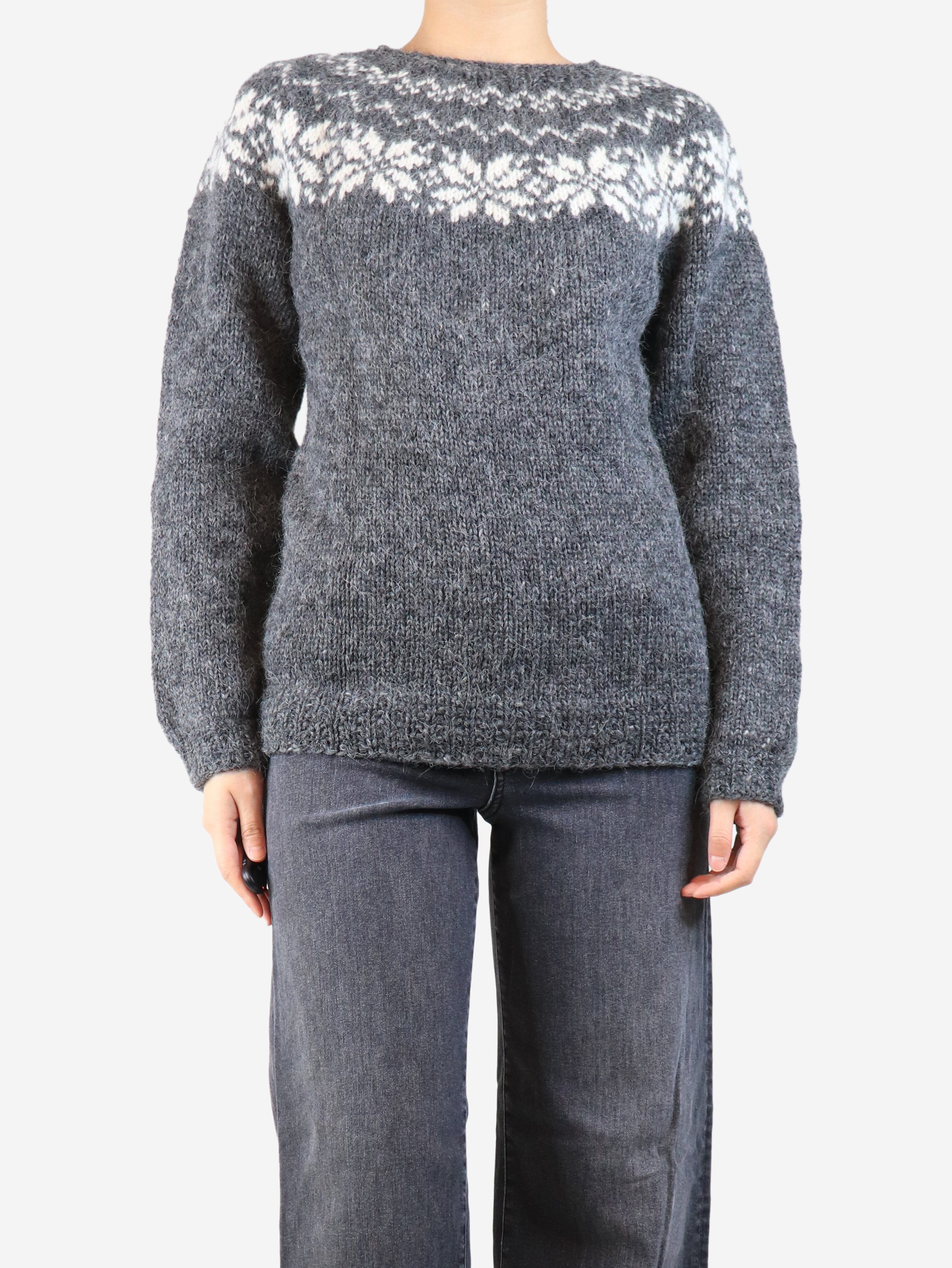 Grey Fairisle jumper - size UK 12 Knitwear Unbranded 