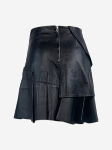 Alexander McQueen Black leather ruffle mini skirt - size UK 8