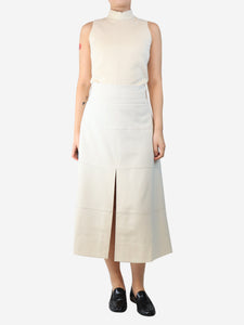 Tanya Taylor Cream belted midi skirt - size UK 10