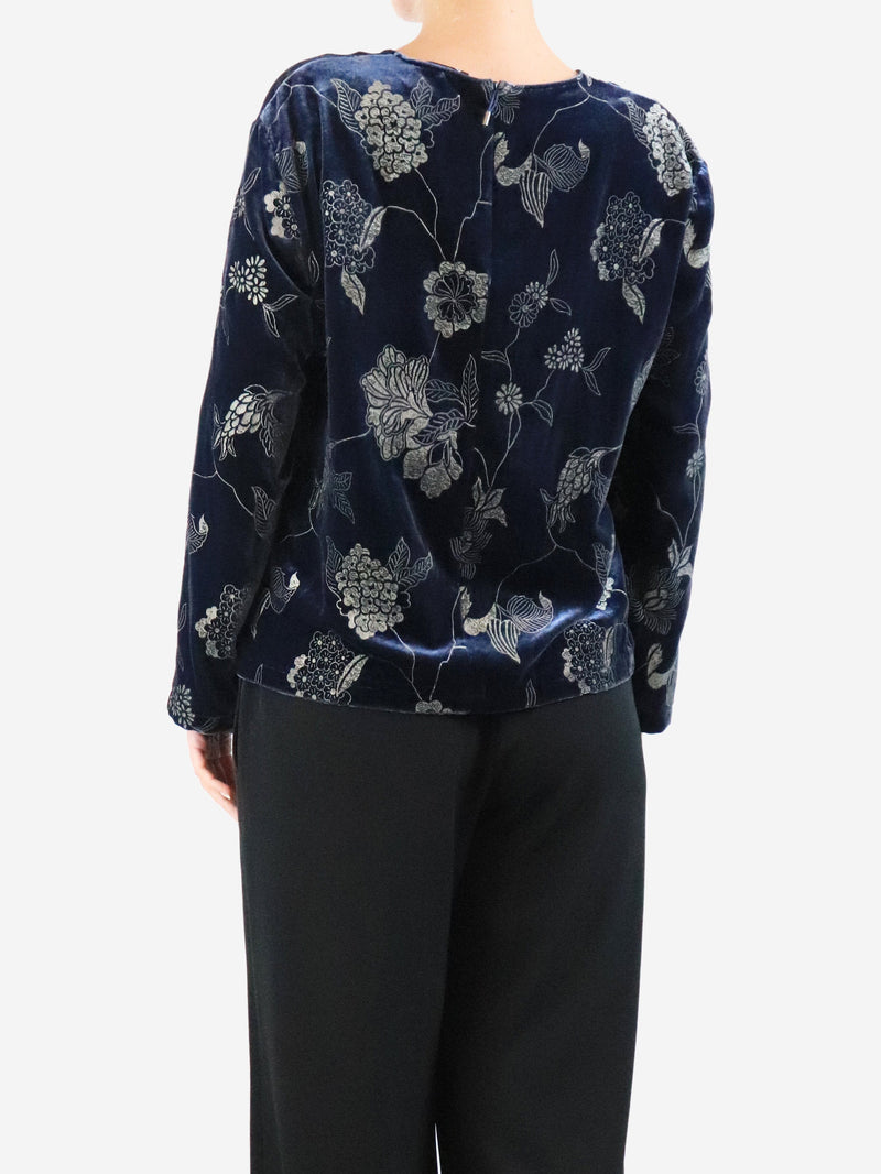 Blue velvet jacquard top - size UK 16 Tops Giorgio Armani 