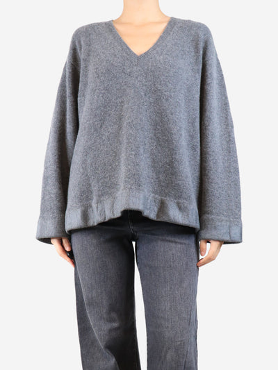 Grey wool v-neck jumper - size UK 12 Knitwear Prada 