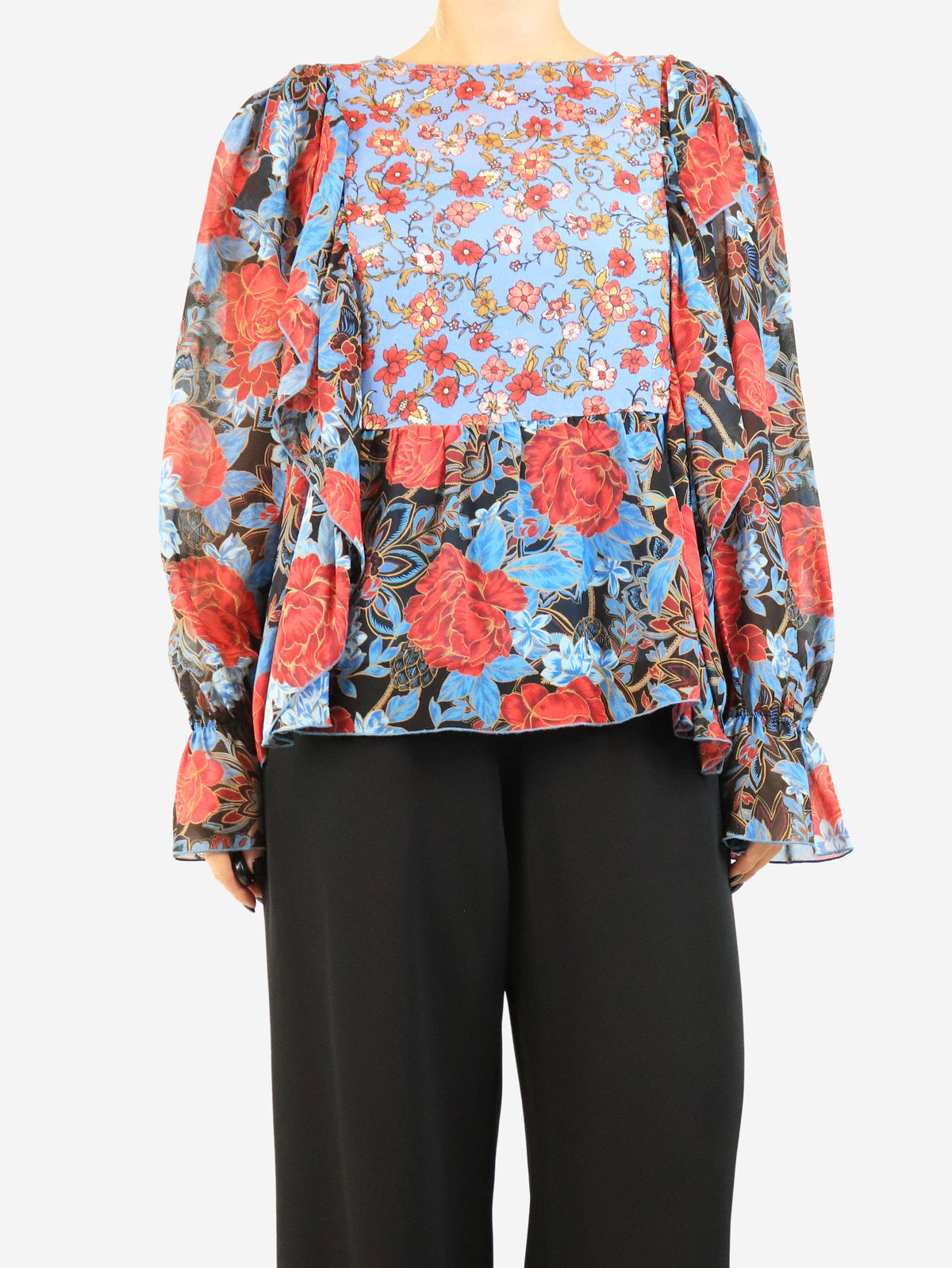 Blue and red floral silk blouse - size UK 10 Tops See By Chloe 
