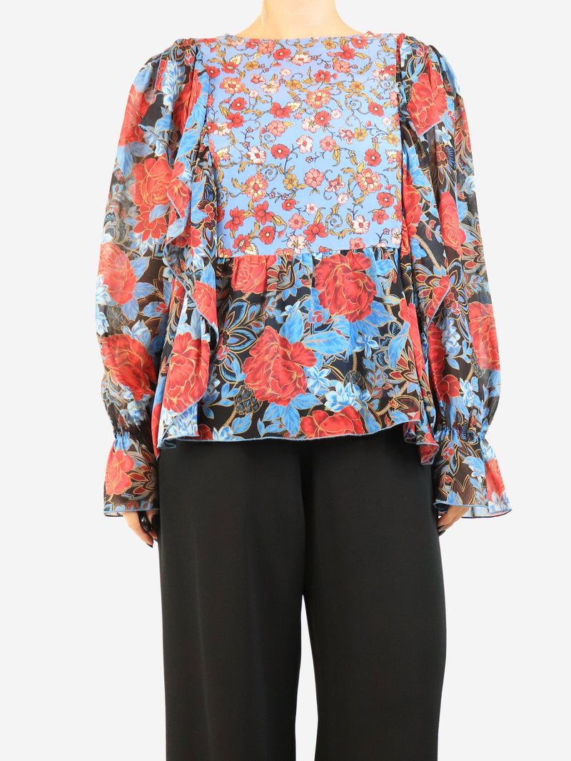 Blue and red floral silk blouse - size UK 10 Tops See By Chloe 
