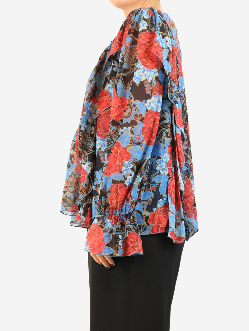 Blue and red floral silk blouse - size UK 10 Tops See By Chloe 