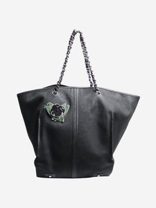 Chanel Black leather floral-applique tote bag