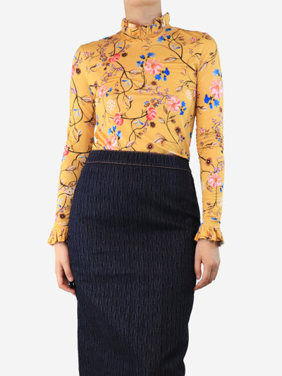 Yellow floral mock neck top - size S Tops Stine Goya 