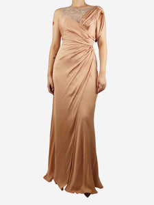 Amanda Wakely Pink sleeveless draped silk maxi dress - size UK 8