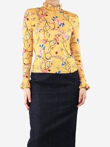Stine Goya Yellow floral mock neck top - size S