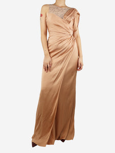 Amanda Wakely Pink sleeveless draped silk maxi dress - size UK 8