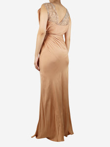 Amanda Wakely Pink sleeveless draped silk maxi dress - size UK 8