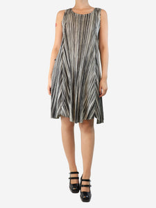 Pleats Please Multicolour striped sleeveless pleated midi dress - size UK 8