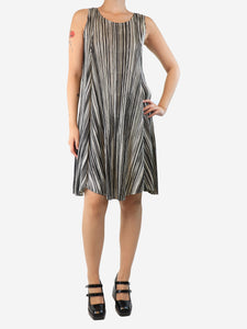 Pleats Please Multicolour striped sleeveless pleated midi dress - size UK 8