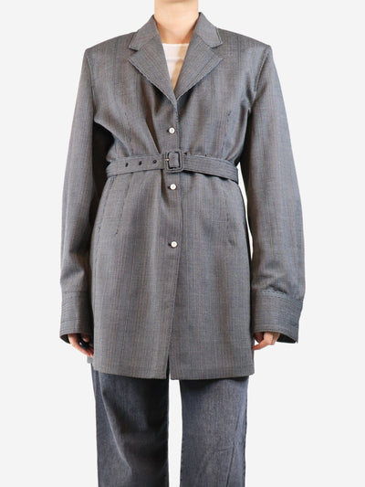 Grey belted check wool jacket - size UK 10 Coats & Jackets Prada 