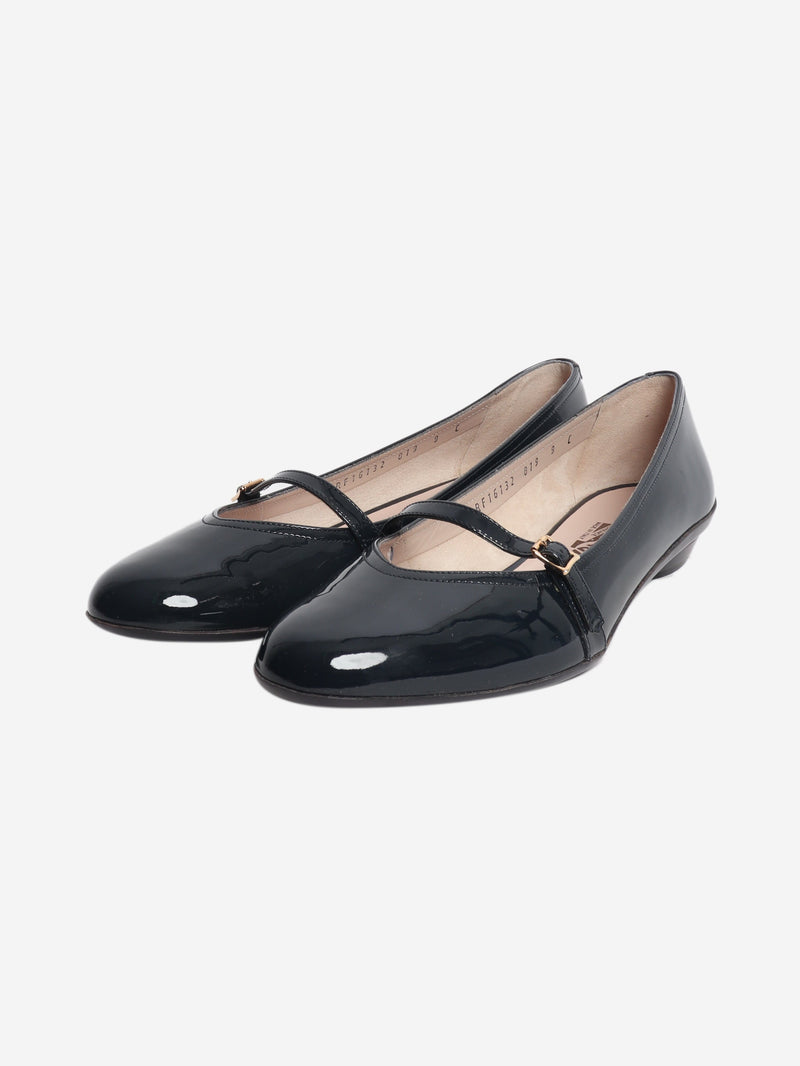Navy Audrey patent flats - size EU 39.5 Flat Shoes Salvatore Ferragamo 