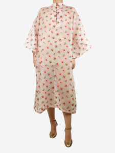 La Vie Pink floral-printed jacquard sheer caftan - size UK 10