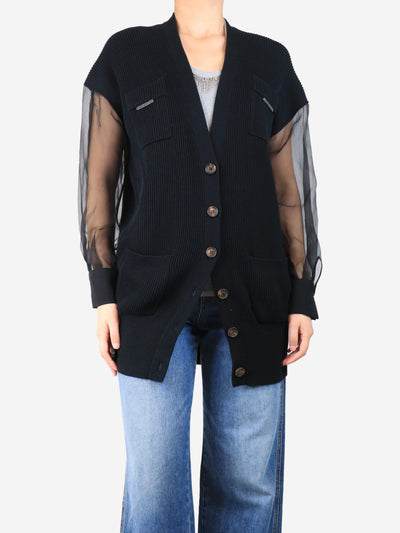 Black sheer-sleeve cardigan - size S Knitwear Brunello Cucinelli 