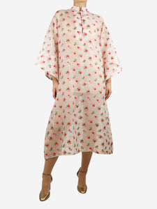 La Vie Pink floral-printed jacquard sheer caftan - size UK 10