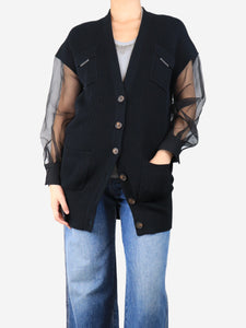 Brunello Cucinelli Black sheer-sleeve cardigan - size S