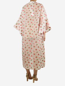 La Vie Pink floral-printed jacquard sheer caftan - size UK 10