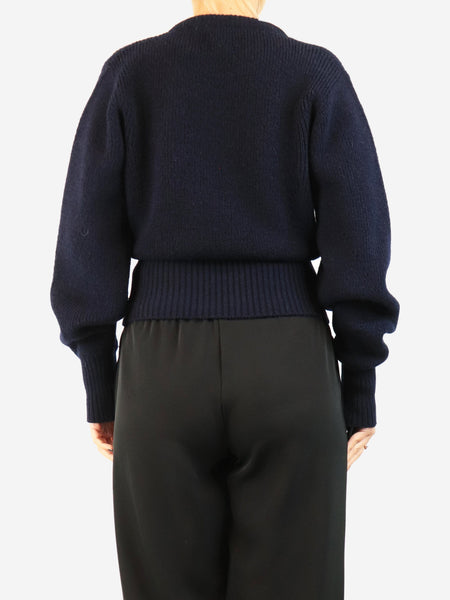 Navy eyelet knit sweater - size UK 10 alternate image