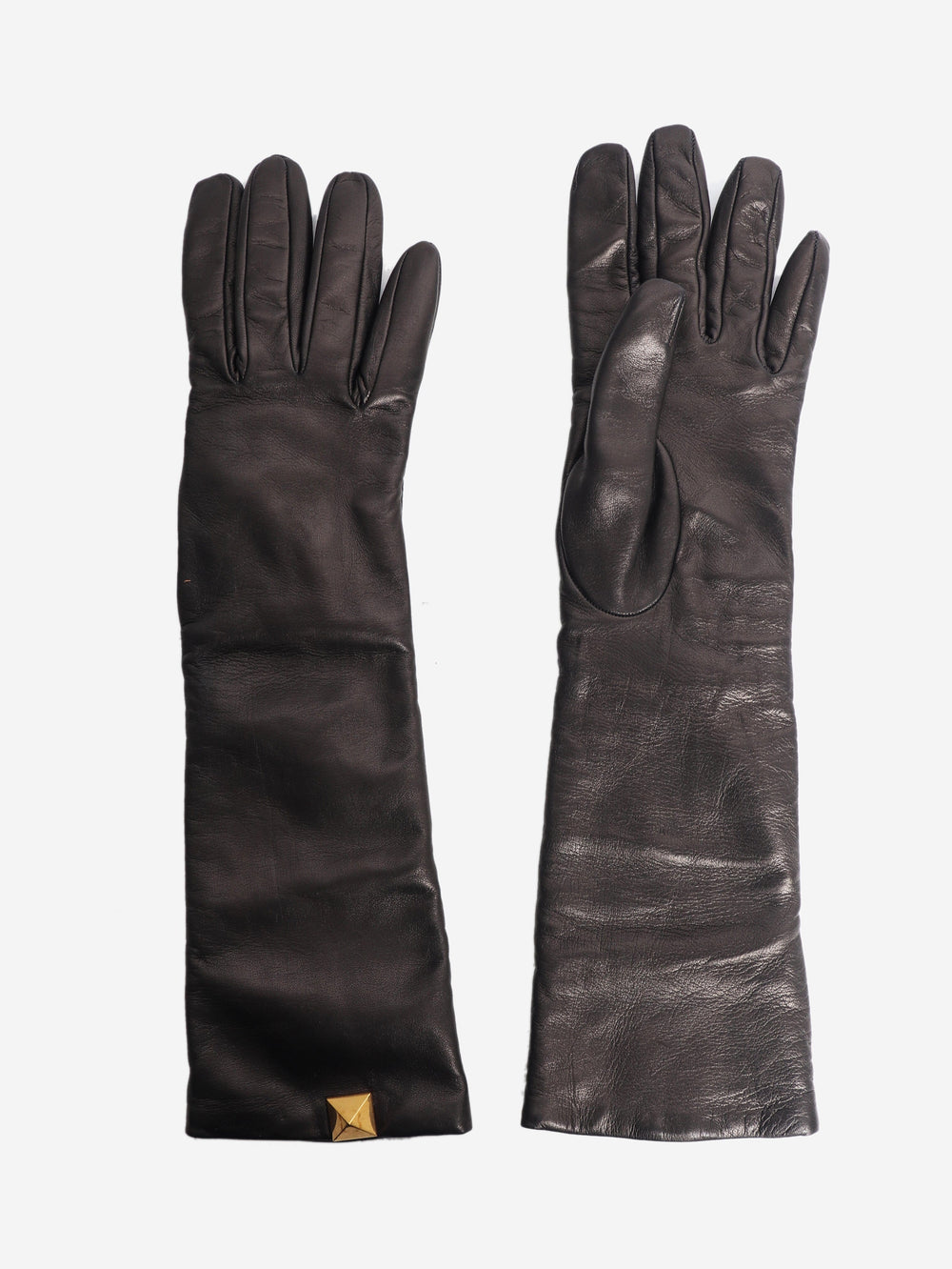 Dark brown Rockstud leather long gloves Gloves Valentino 