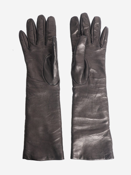 Dark brown Rockstud leather long gloves alternate image