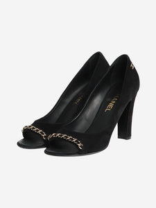 Chanel Black suede peep-toe pumps - size EU 38.5