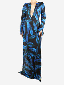 Louisa Ballou Black and blue floral printed maxi dress - size M