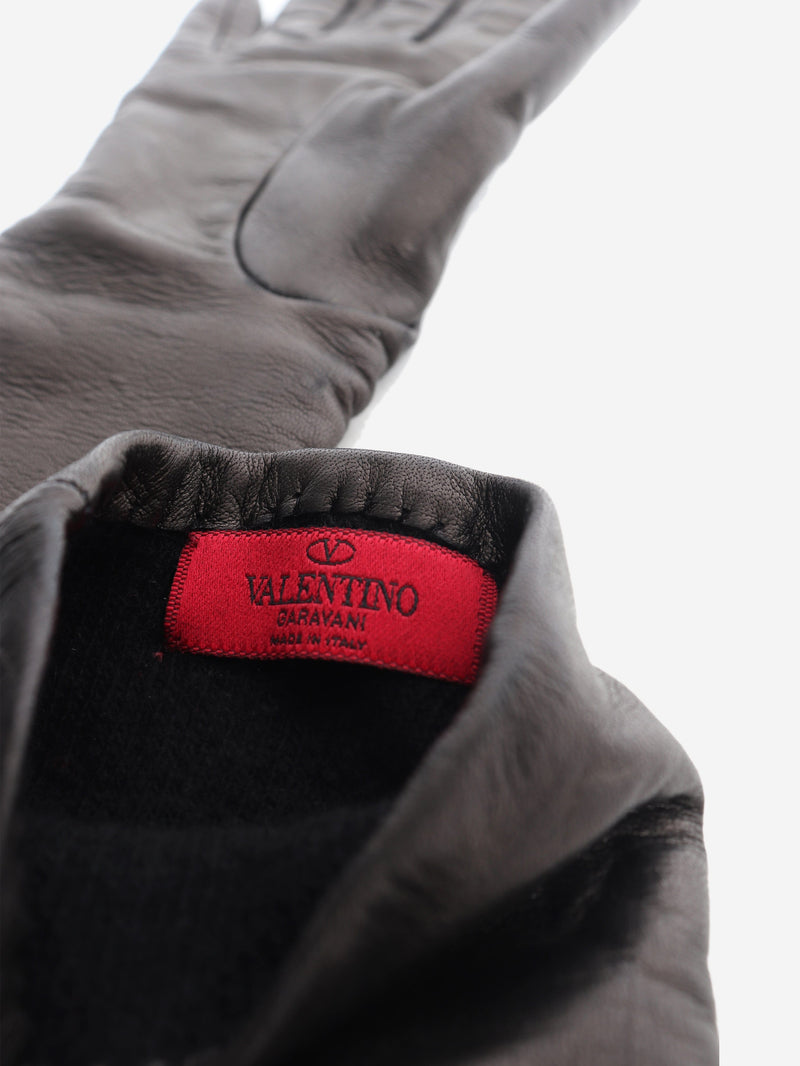 Dark brown Rockstud leather long gloves Gloves Valentino 