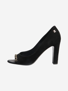 Chanel Black suede peep-toe pumps - size EU 38.5