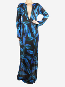 Louisa Ballou Black and blue floral printed maxi dress - size M