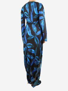 Louisa Ballou Black and blue floral printed maxi dress - size M