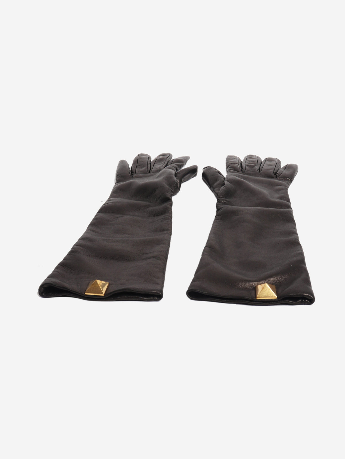 Dark brown Rockstud leather long gloves Gloves Valentino 