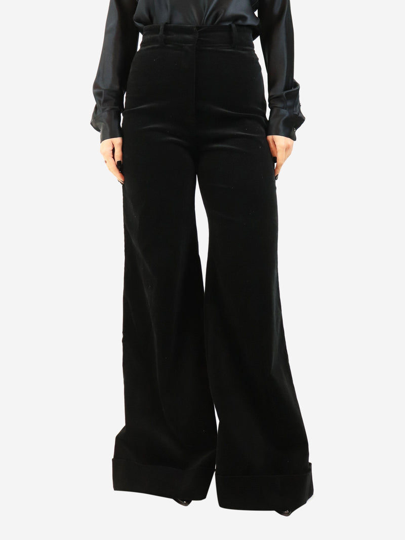 Black velvet wide-leg trousers - size UK 10 Trousers G. 
