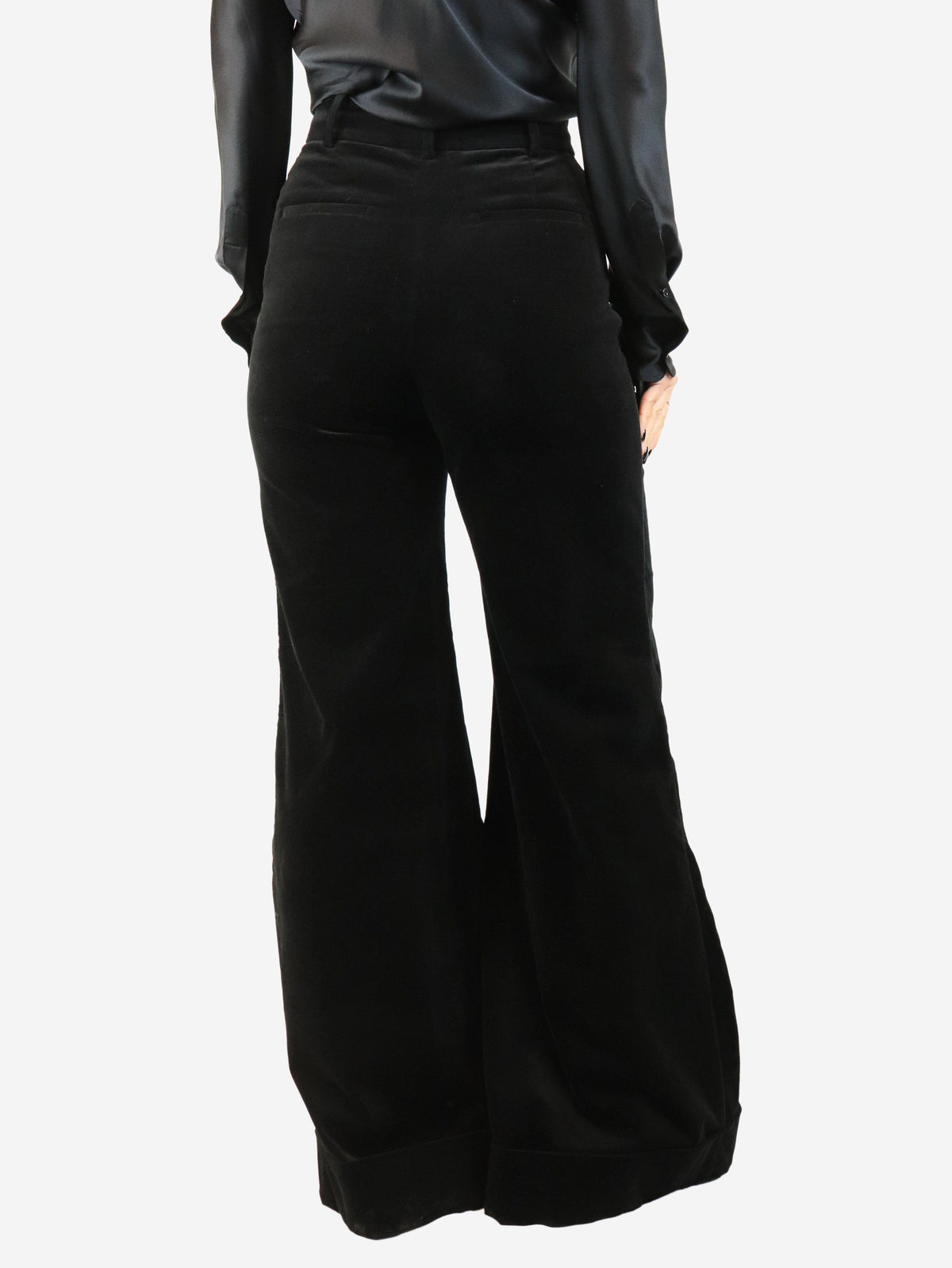 Black velvet wide-leg trousers - size UK 10 Trousers G. 