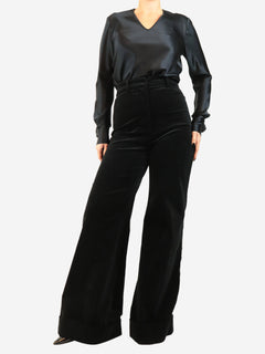 Black velvet wide-leg trousers - size UK 10 Trousers G. 