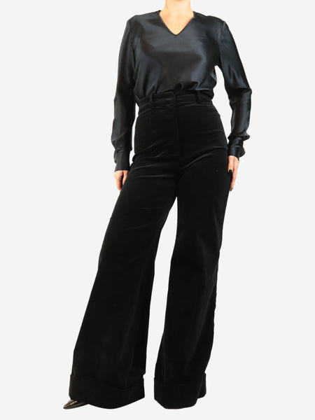 Black velvet wide-leg trousers - size UK 10 alternate image