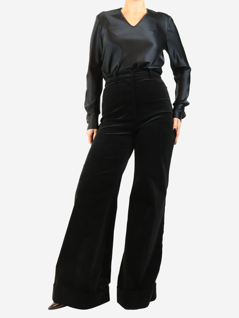 Black velvet wide-leg trousers - size UK 10 Trousers G. 