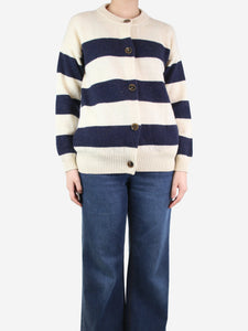 Navygrey Cream striped wool cardigan - size S