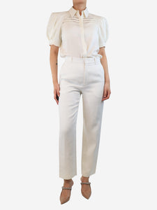Chloe Cream high waist linen trousers - size UK 10